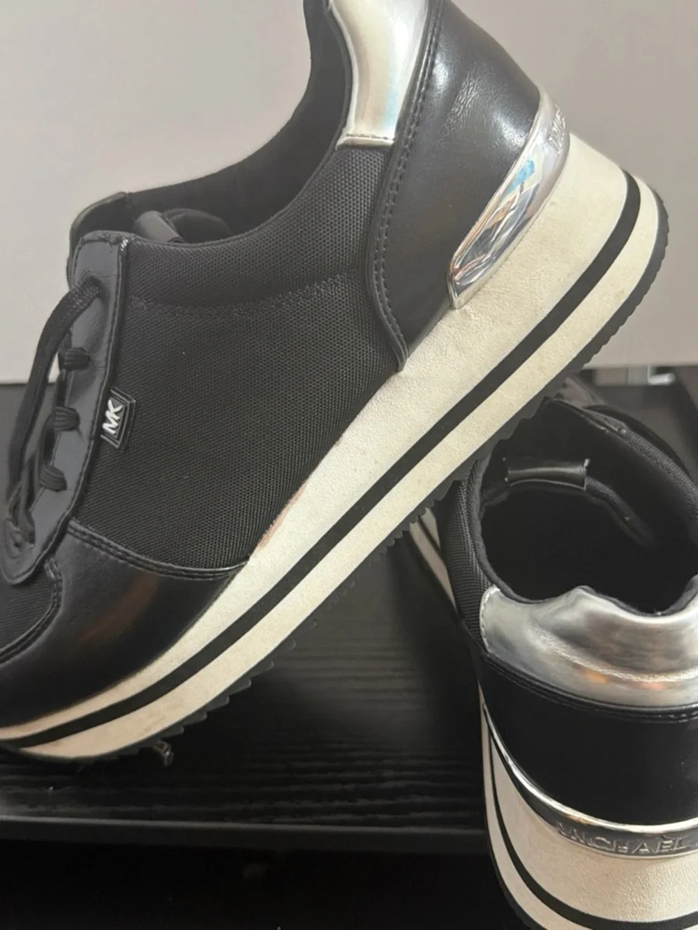 Michael Kors Black and Silver Platform Low-Top Sneakers